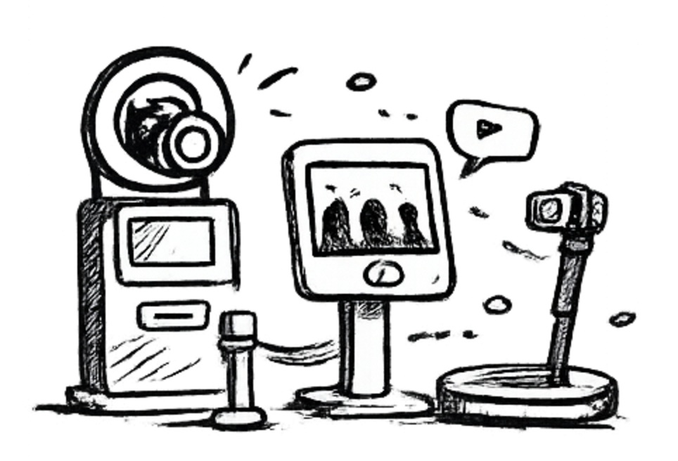 and-drawn icon showing staffed, self-serve, and 360 photo booth options