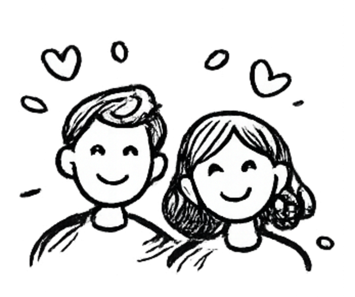 Hand-drawn icon showing happy guests enjoying a photo booth experience