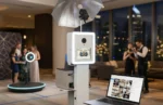 Photo booth and 360 booth setup at an event showing Raw Media Add-On support across multiple beÜtiful Pixels experiences.