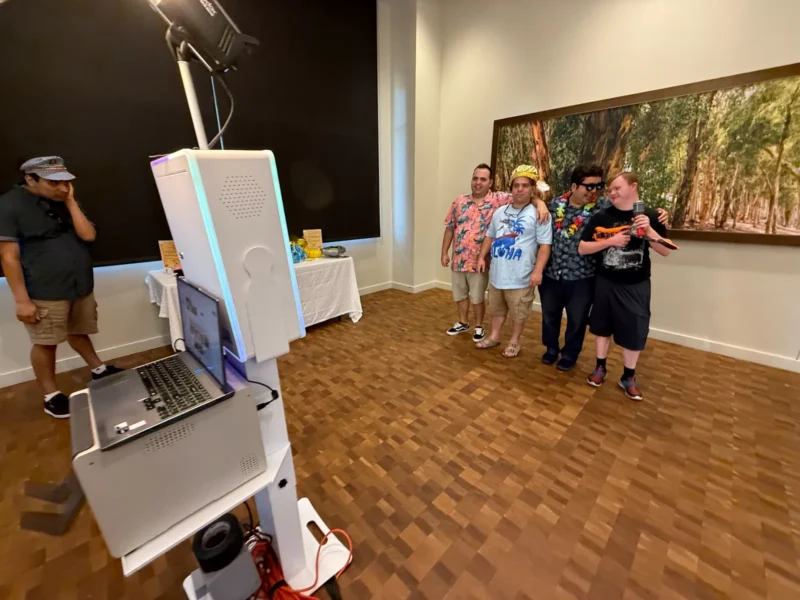 Guests posing for a TurnKey-Pro photo booth session at an Orange County event