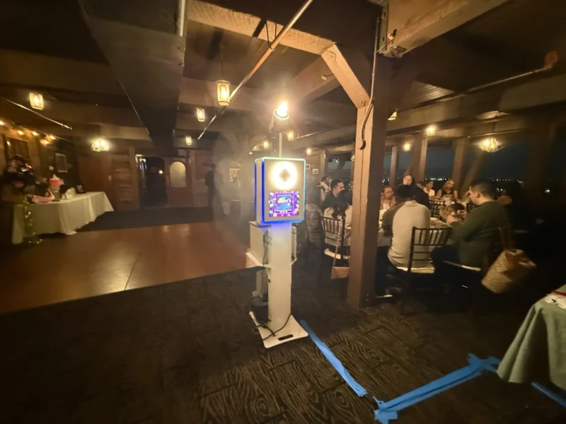 TurnKey-Pro photo booth setup at a rustic indoor Orange County event venue